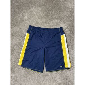 Vintage Mens shorts Nike navy‎ and yellow swim trunks Y2K Streetwear Size L